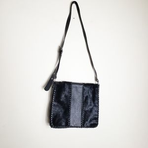Aqua Madonna leather and calf hair shoulder bag